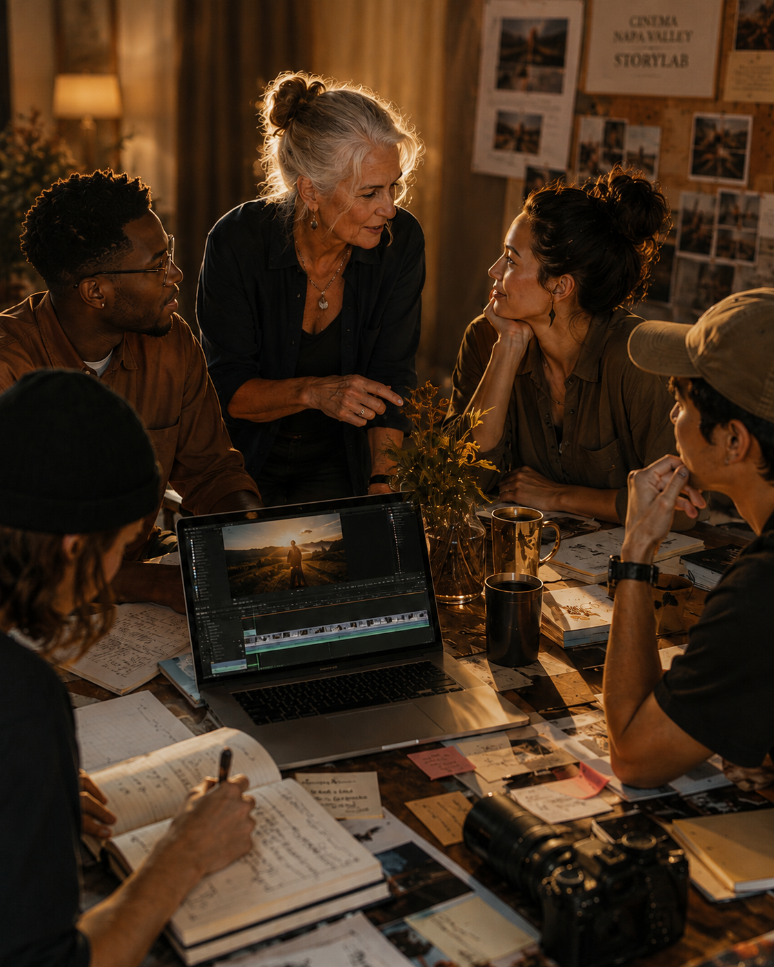 Cinema Napa Valley Storylab filmmakers collaborating with an experienced mentor